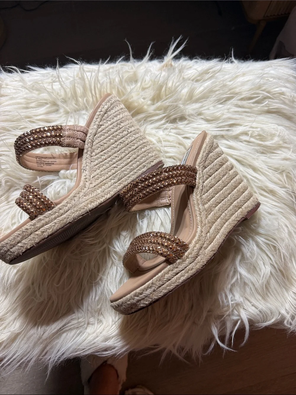 Steve Madden Blush Crystal-Strap Espadrille Wedge Sandals